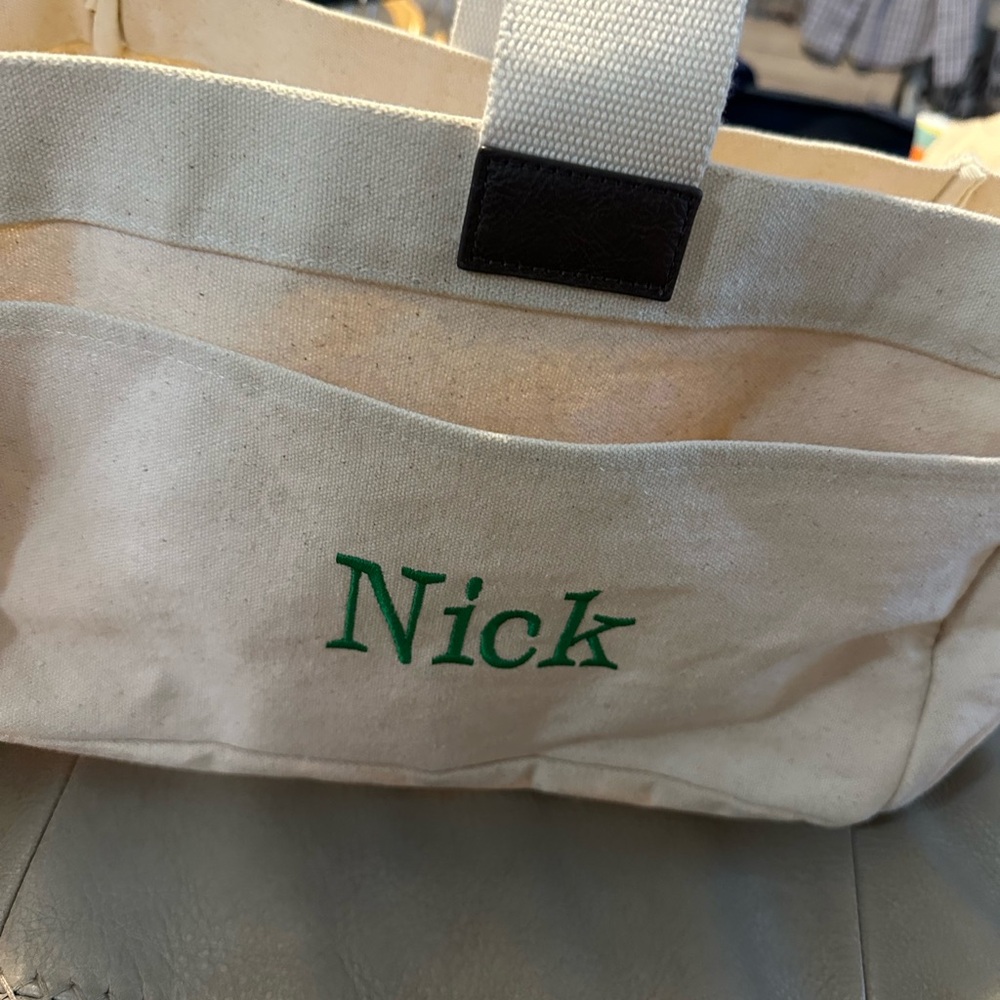 Thirty-one Canvas Tote Bag with Green Embroidery